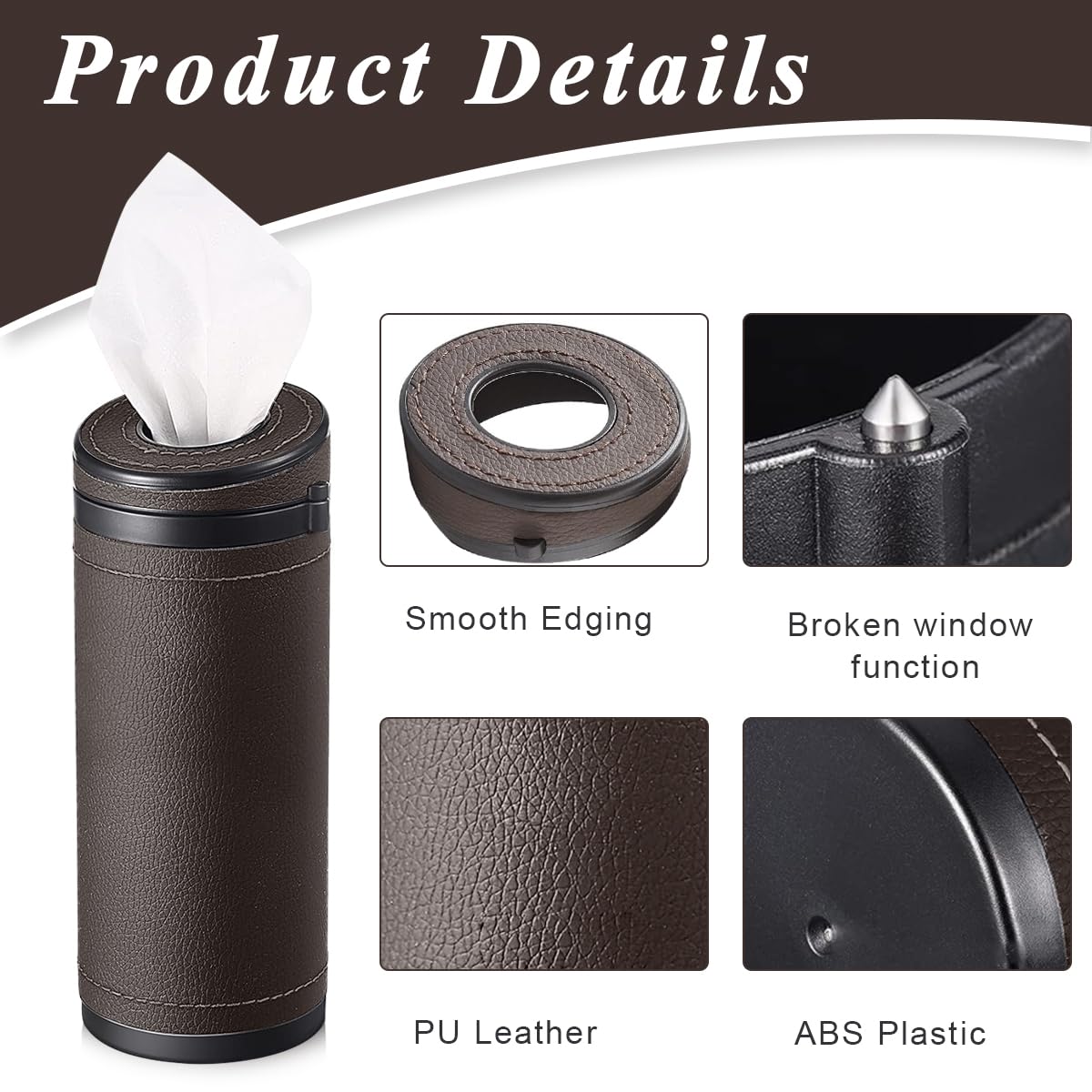HASTHIP Car Tissue Paper Holder for Cup Holder with Hidden Glass Breaker 2.6×6.8 in PU Leather | Ideal for Car Van Office Use