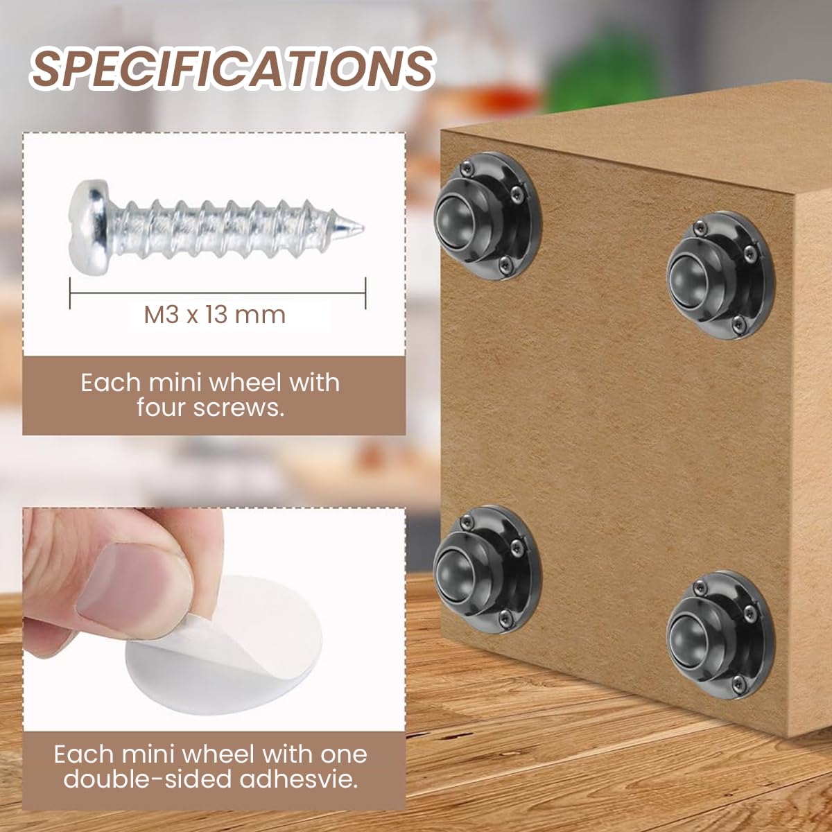 HASTHIP Caster Wheel Set for Small Appliance DIY Modification with 360 Swivel | 8PCS 200Kg Loading Capacity