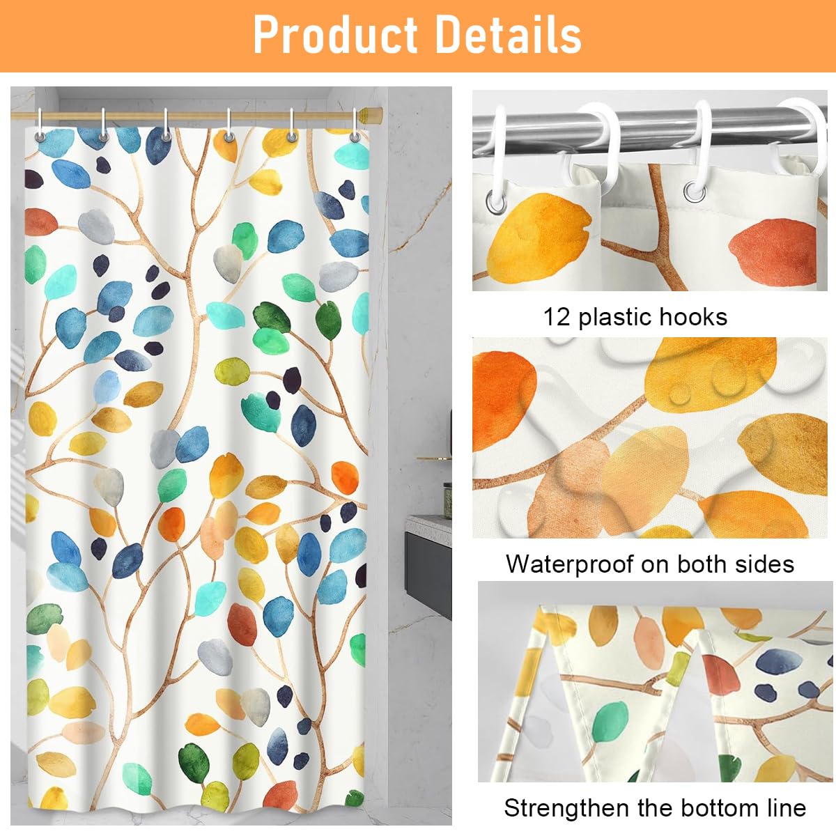 HASTHIP Bathroom Shower Curtain Set for Modern Décor with Boho Leaf Print & Waterproof Mats