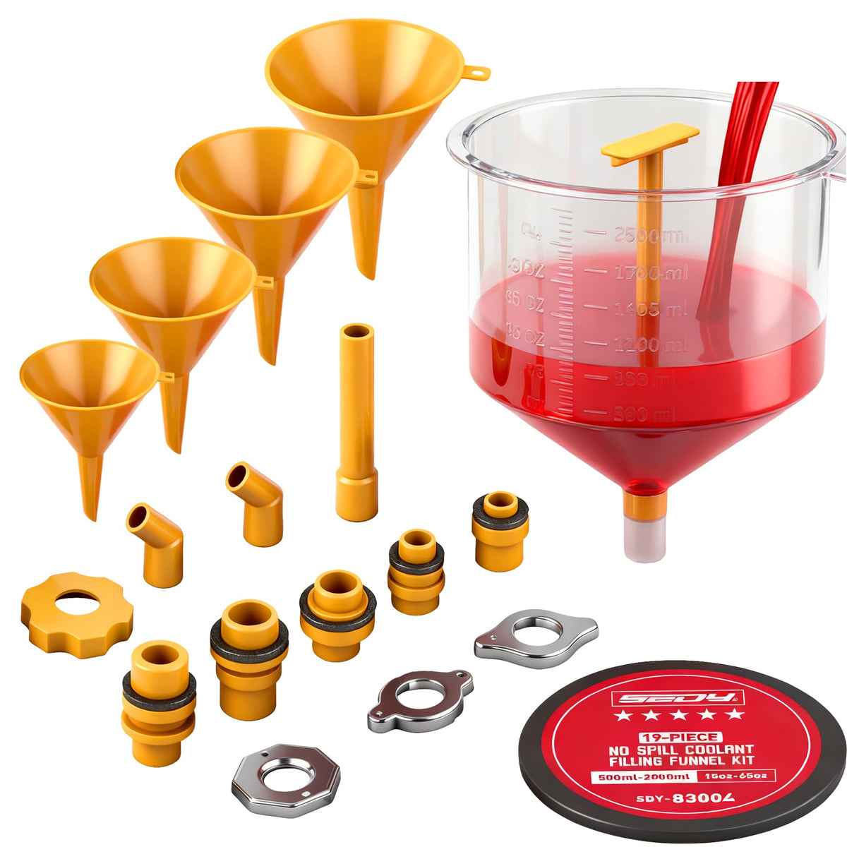 HASTHIP® Kit de embudo de refrigerante sin derrames 19 piezas,juego universal llenado y purga del radiador con adaptadores y embudo transparente para automóviles camiones