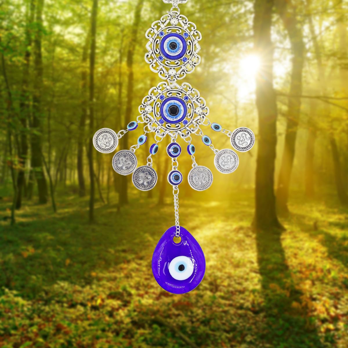 HASTHIP Evil Eye Hanging for Door and Wall Decoration with 38cm Raindrop Blue Resin | Home Protection Charm