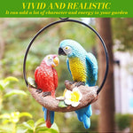 HASTHIP Garden Decor Resin Parrot Hanging for Patio and Living Room featuring 15cm Cast Iron Ring Frame | Blue and Red Parrot Ornament with Chain Hook