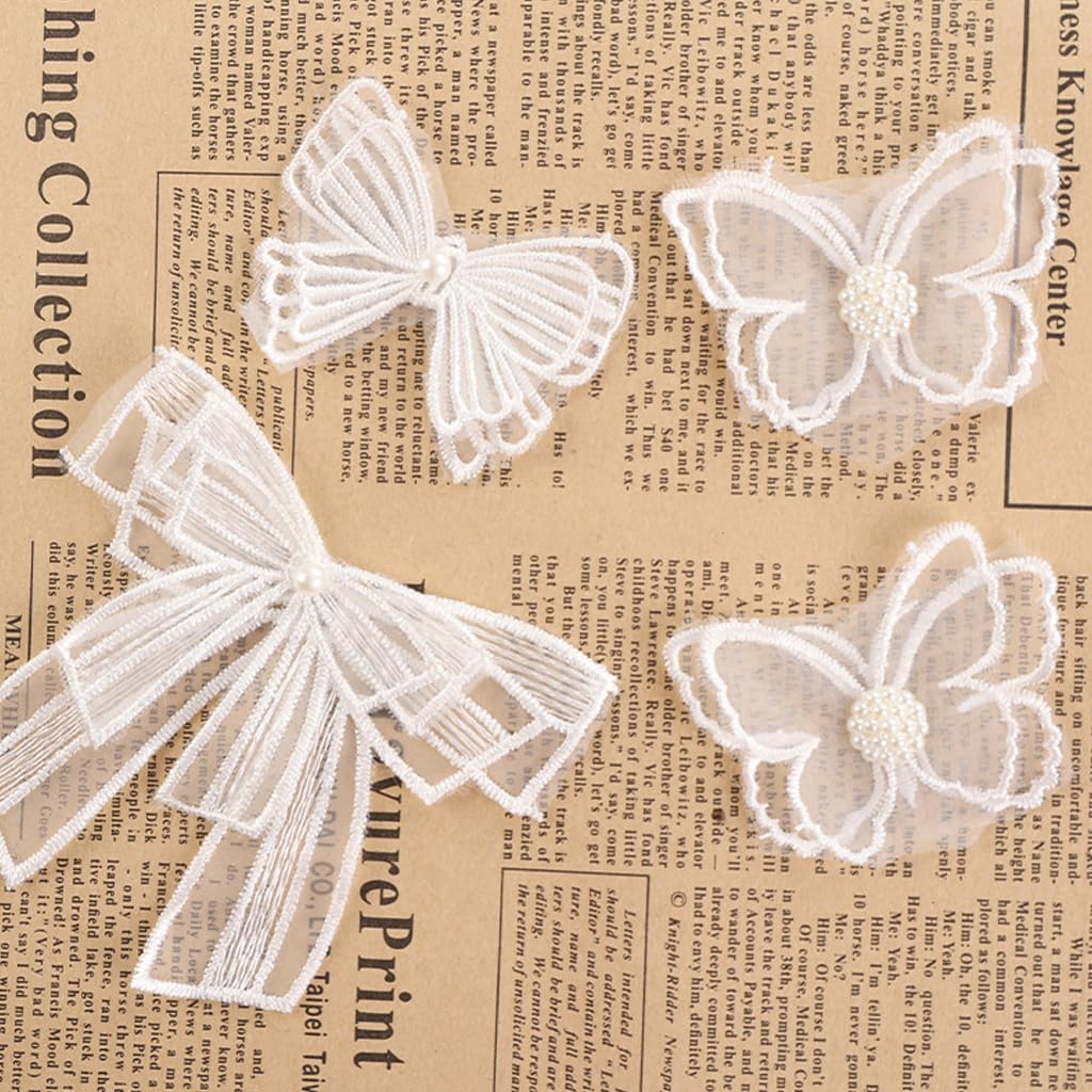 HASTHIP Applique Patches for DIY Crafts with 15 Sheer White Lace Bow and Butterfly Decals
