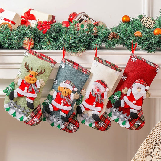 HASTHIP Set of 4 Christmas Decorations Stocking, 10 inch Linen Christmas Gift Stocking, Hanging Christmas Stockings Set Christmas Stocking Christmas Stocking for Window, Christmas Socks