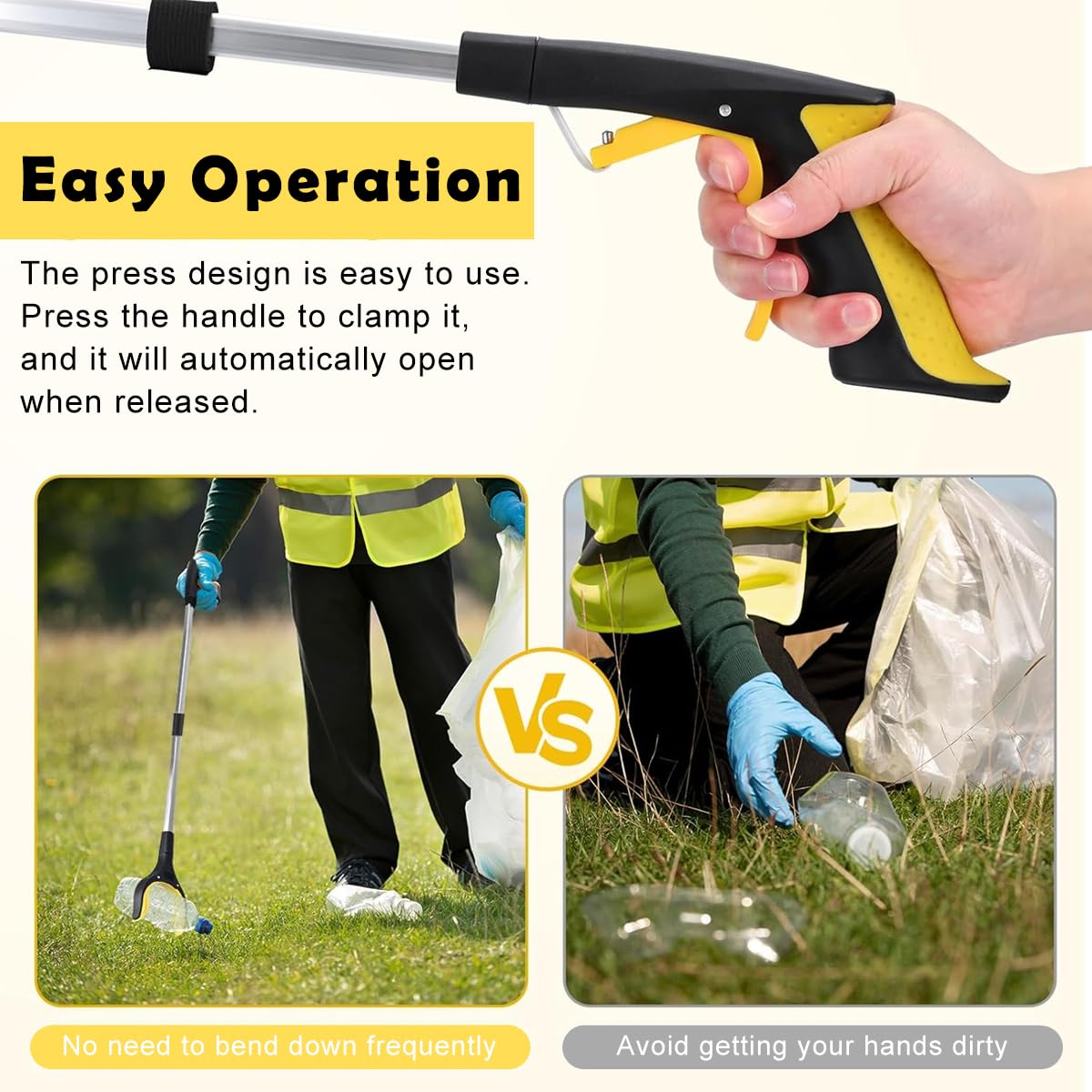 HASTHIP Grabber Reacher Tool 32.6 in for Litter Pickup with Magnet and Ergonomic Handle | Aluminum Foldable Aid for Elderly