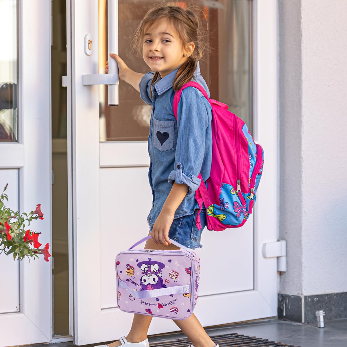 HASTHIP Cotton Insulated Bento Box Lunch Bag 11.4x8.3x3.9 in with Dual Handles | Purple for Kids and Adults
