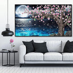 HASTHIP Diamond Painting Kit for Adults with Full Drill Crystal Rhinestones 27.5 x 15.7in | Lake Moon DIY Wall Art Decor