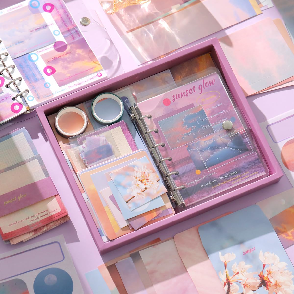 150Pcs Journal Kit, Journaling Kit Journal Stickers Journal Supplies, Scrapbook Stickers Pack for Art Journaling Bullet Junk Journal Planners, DIY Decoration Paper Craft Kits (Sunset Glow)