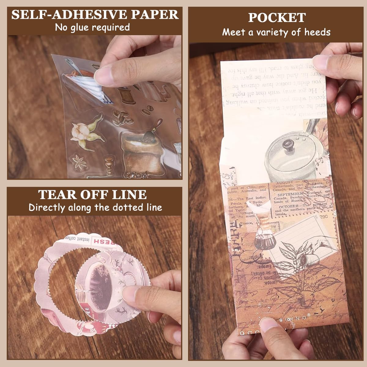 346Pcs Vintage Journal Kit, Journaling Kit Journal Stickers Journal Supplies, Scrapbook Stickers Pack for Art Journaling Bullet Junk Journal Planners, DIY Decoration Paper Craft Kits (Coffee)