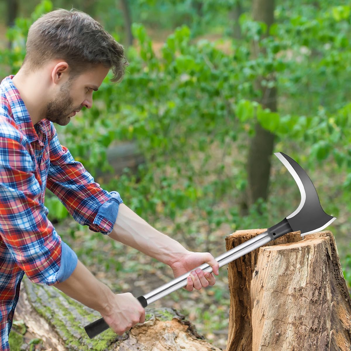 HASTHIP Axe Tool for Wood Cutting and Grass Removal with 52 cm Handle | High Manganese Steel 2 in 1 Design