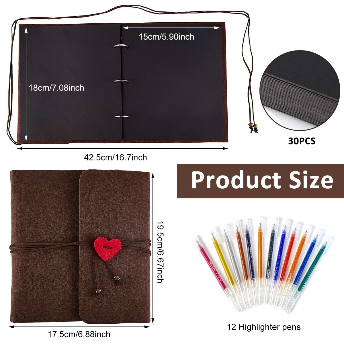 HASTHIP DIY Photo Album for Weddings and Family Memories with 60 Pages featuring Red Heart Closure and Felt Cover | Includes Metallic Pen and Color Stickers