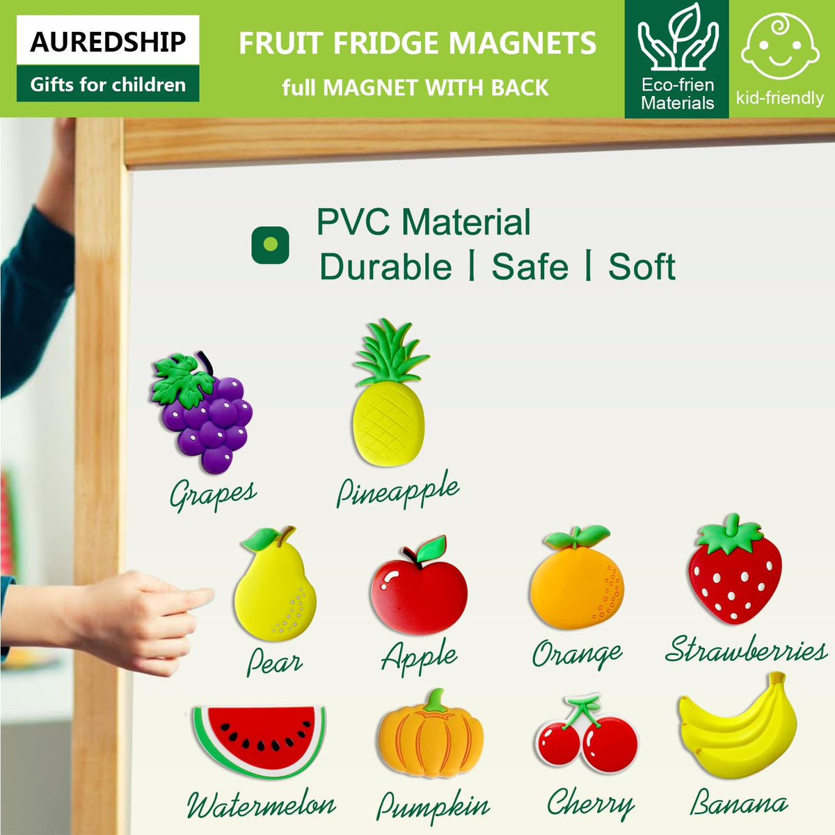 HASTHIP Refrigerator Magnets Set of 10 for Kitchen Decor with 1.57 in Cute PVC Fruits | Fun Gift