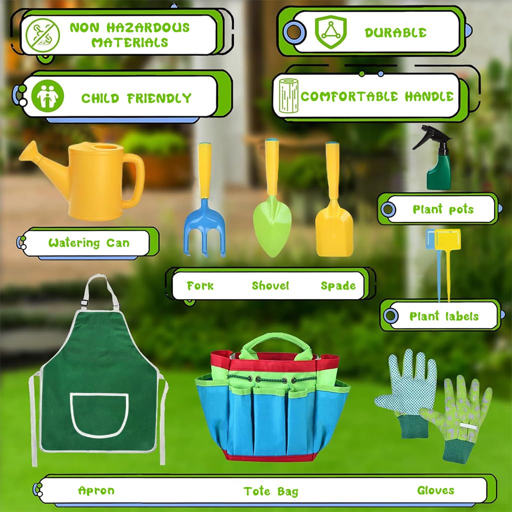 HASTHIP Kids Gardening Tools Set for Outdoor Play with 18PCS Plastic Equipment | Ideal Toddler Gift