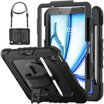 HASTHIP® Case for iPad Air 11 2025/2024 M3/M2/Air 5th/4th Gen 10.9/Pro 11 4th/3rd Gen with Pencil Holder 360° Kickstand & Adjustable Hand Grip Strap Dual Pen Storage Design Travel Silicone Cover