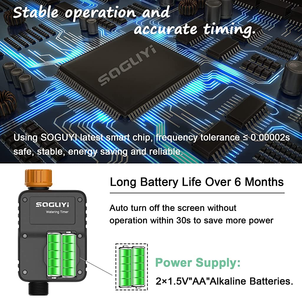 HASTHIP Drip Irrigation Timer for Garden and Lawn with 6 Buttons & LCD Display | IP65 Waterproof 145psi