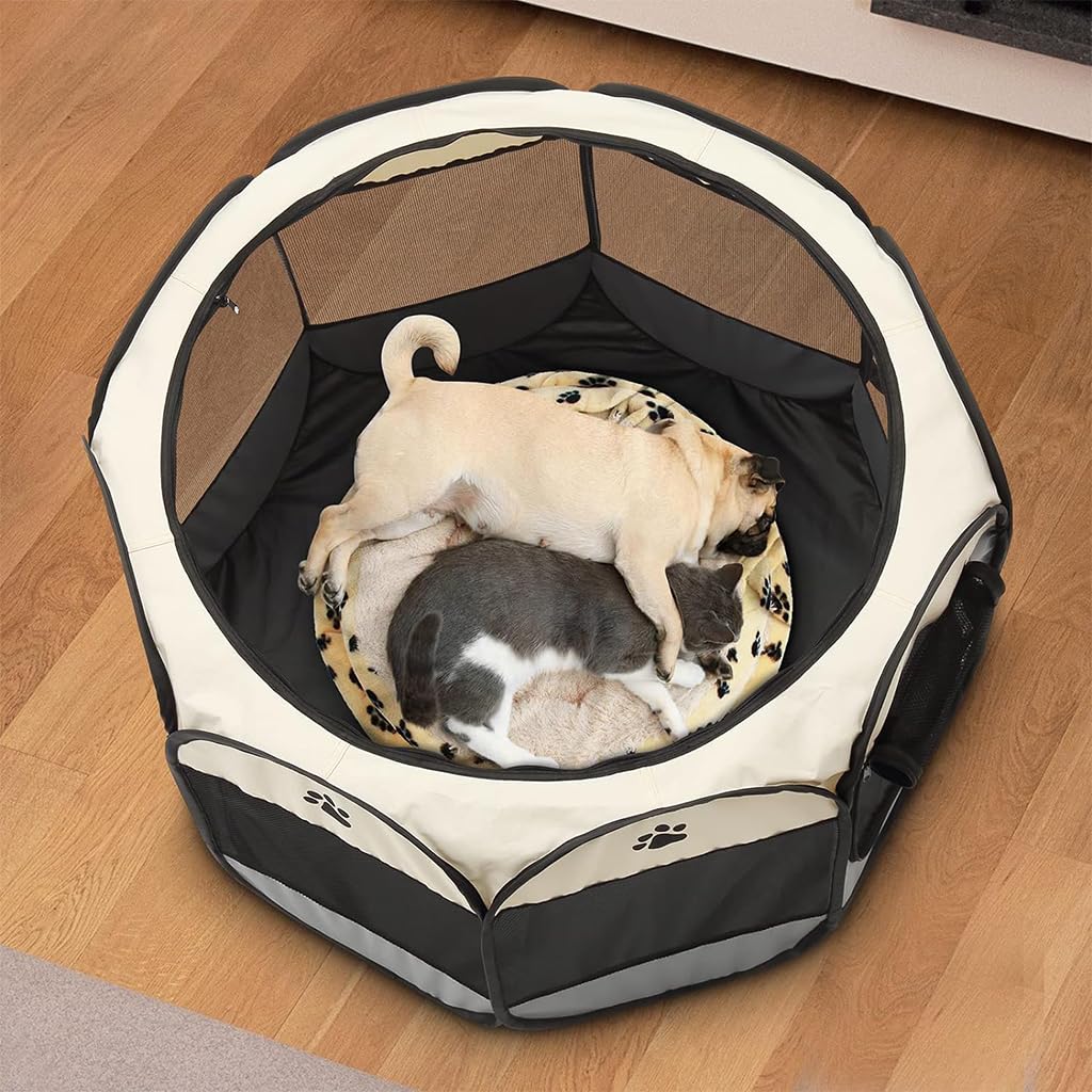 HASTHIP® Foldable Pet Playpen Breathable Indoor Pet Fence Pet Enclosure with Mesh Window for Cat Dog Movable Pet Delivery Room