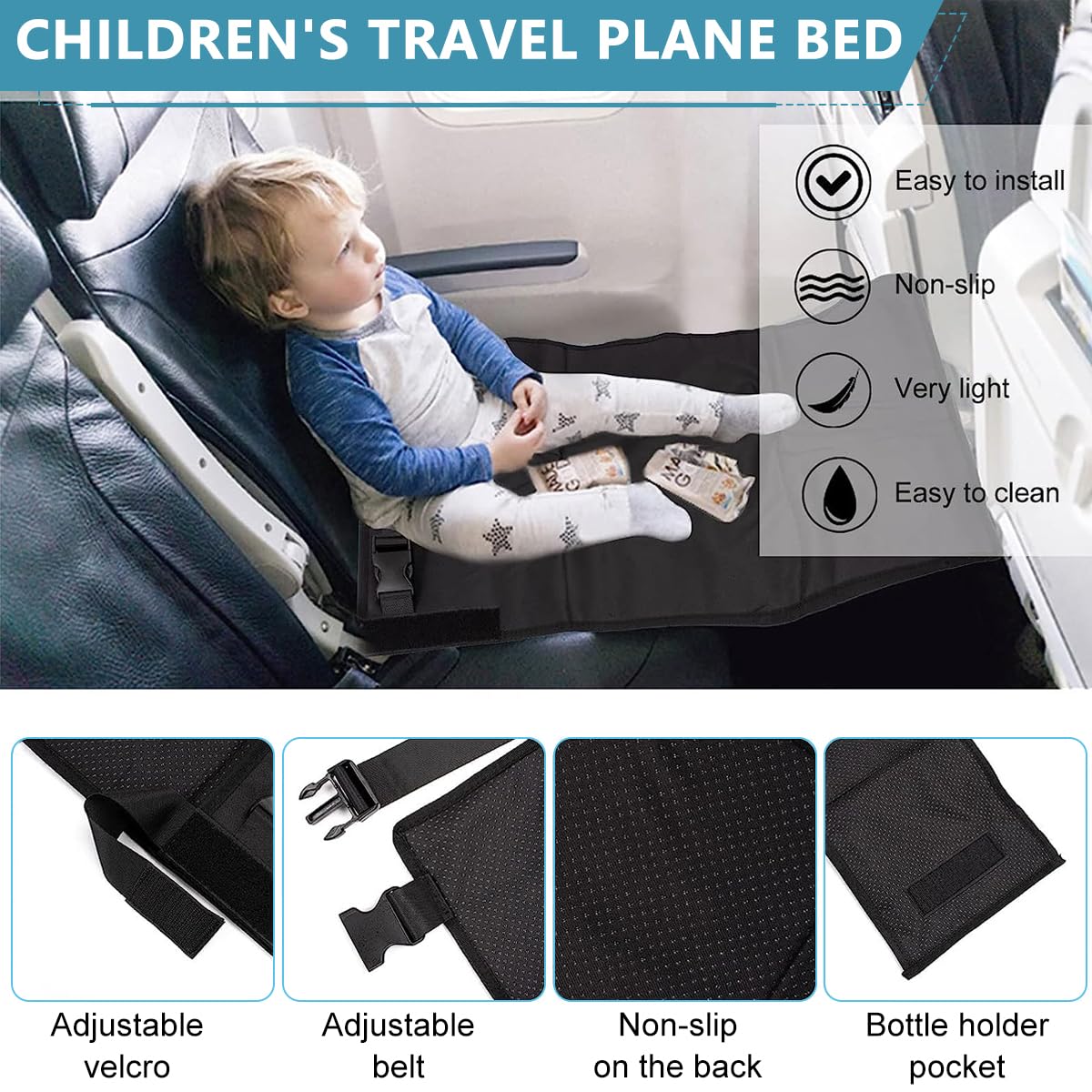 HASTHIP Airplane Footrest for Kids with Adjustable Straps and Anti Slip Design 79×44 cm | Toddler Travel Bed