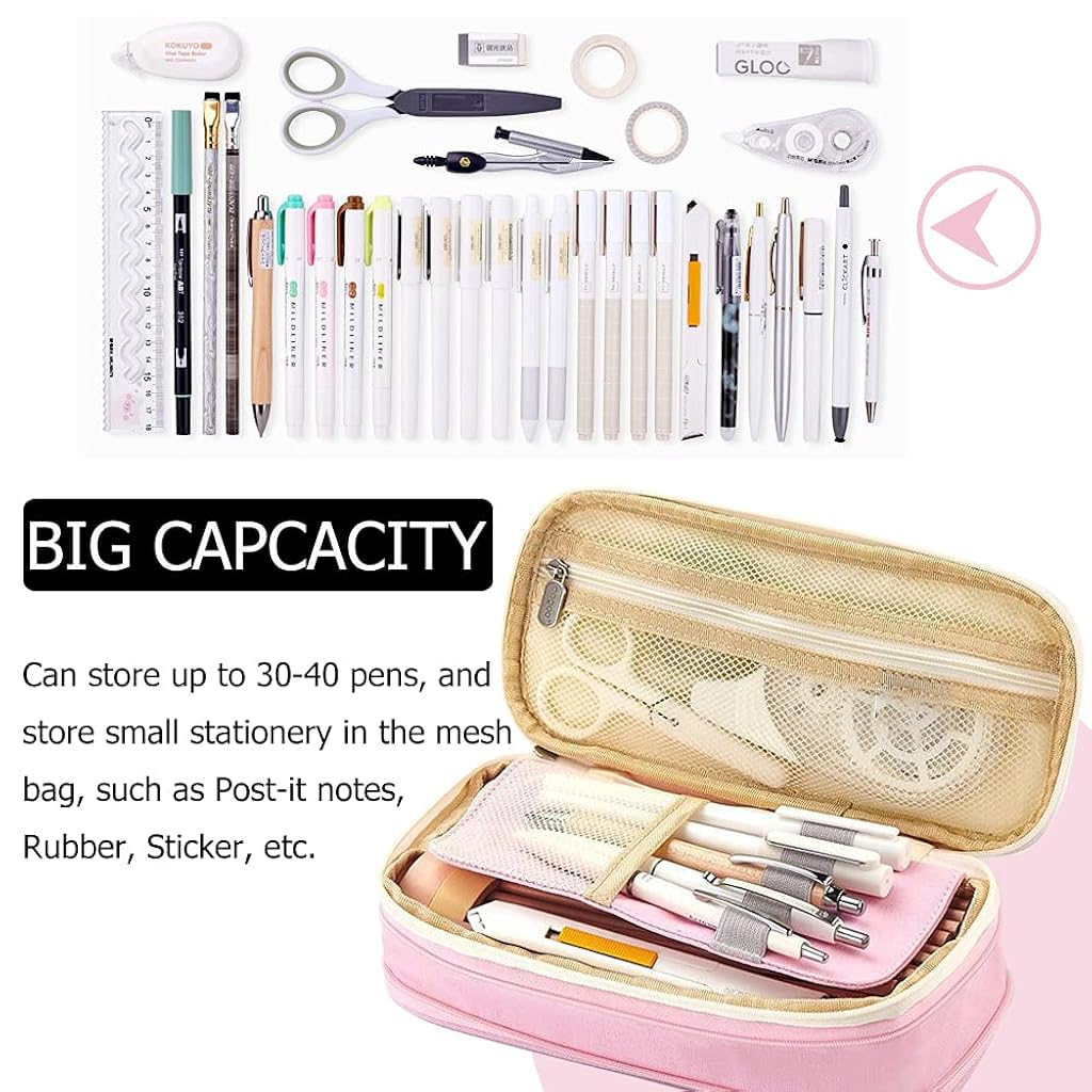 HASTHIP Pencil Case with Double Zipper and Multiple Compartments for College Students | 2PCS Canvas Pouch