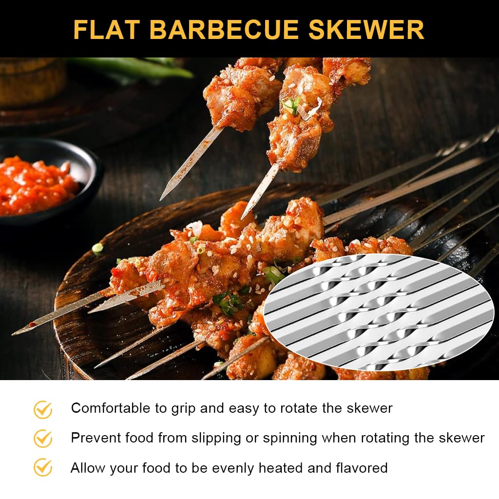 HASTHIP Kebab Skewers 50 pcs 11.8 in for BBQ and Grilling with Flat Arrow Tips | Stainless Steel Set with Storage Tube
