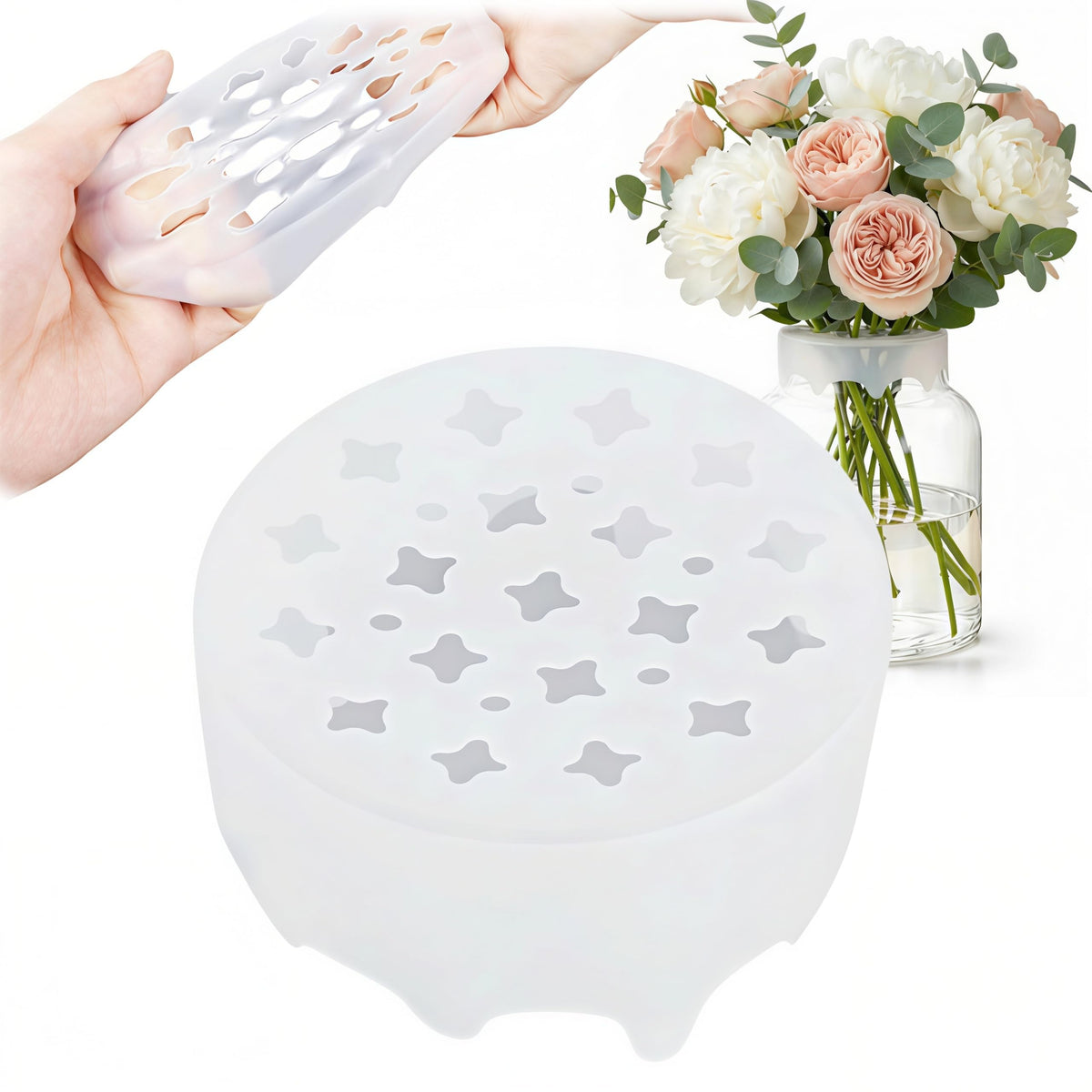 HASTHIP® Silicone Blossom Grid Flower Arranger, Flexible Blossom Grid Floral Stem Holder for Vases, Water Proof & Reusable Flower Grid for Easy DIY Arrangements Weddings Home Decor-Transparent