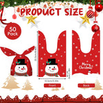 HASTHIP Christmas Gift Bags 50pcs for Small Holiday Gifts with Tie Up Closures | Red Snowman Print 13.5x23cm
