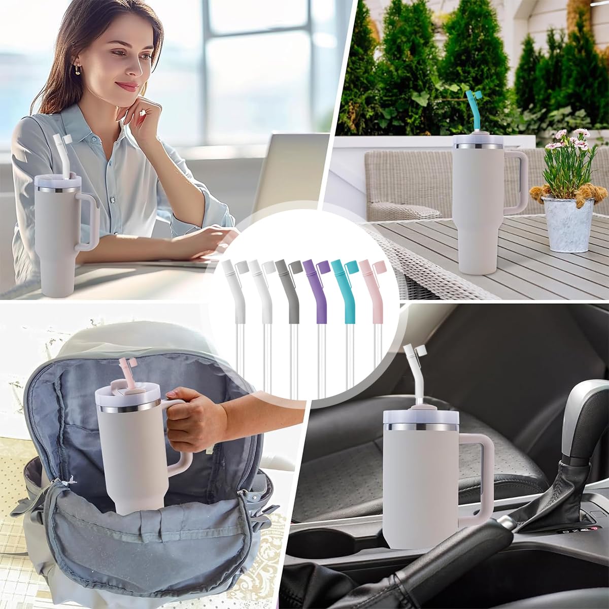 HASTHIP Silicone Straw Extenders for 8–10mm Straws with Dustproof Cap and 2 Cleaning Brushes