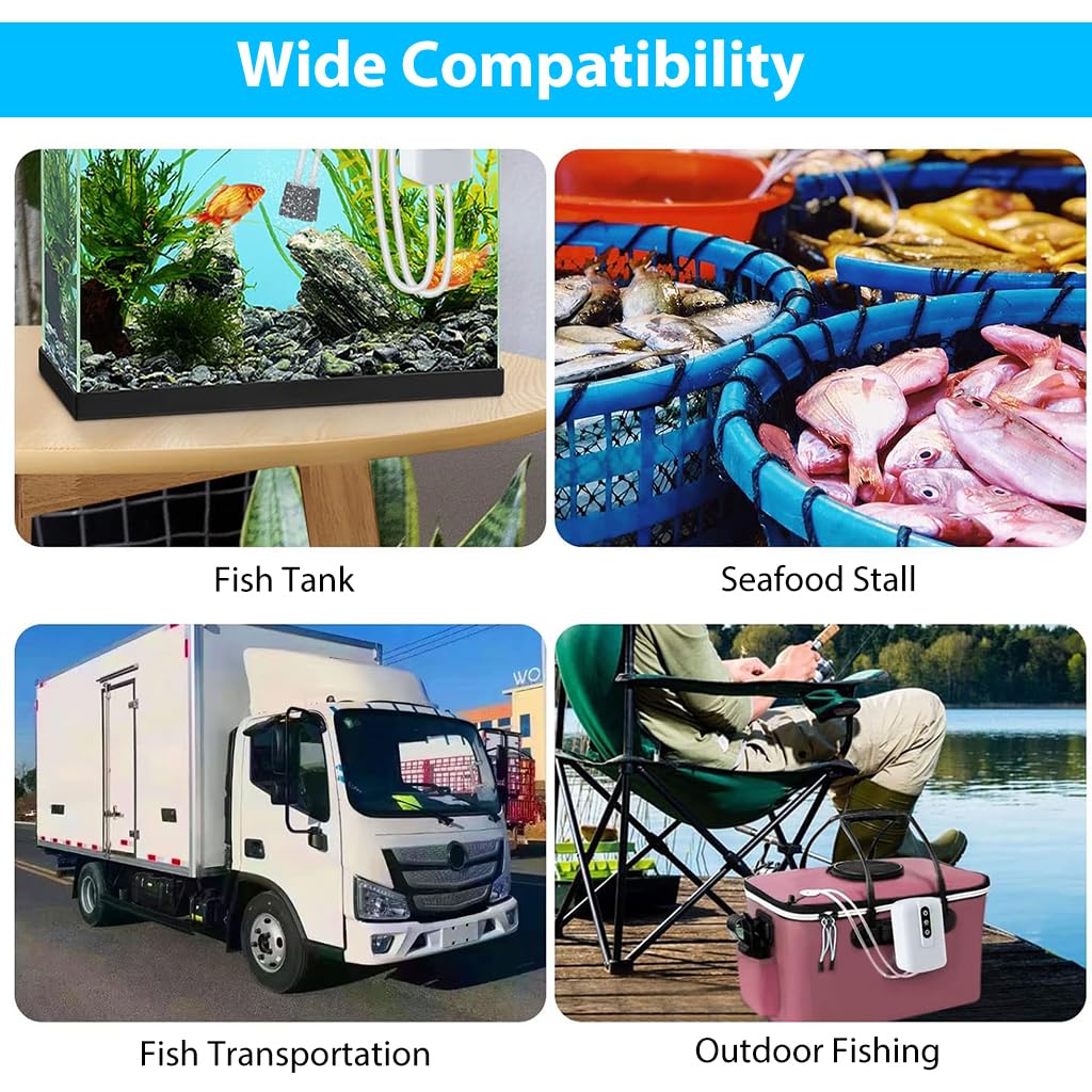 HASTHIP® Aquarium Air Pump, Portable Oxygen Pump for Aquarium Fish Tank, Cordless Fish Tank Oxygen Pump - 2W, 6L/Min, Long-Lasting Battery