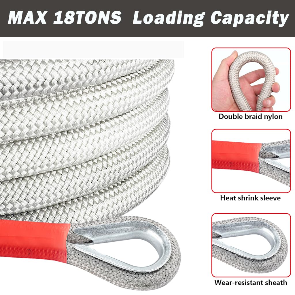 HASTHIP® 13ft -18Tons Tow Rope, Heavy Duty Towing Strap with Screw Fixed D Ring, Woven Nylon Car Toe Cable for Car