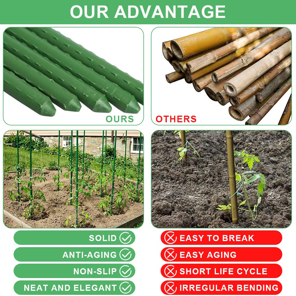 HASTHIP Plant Support Stakes for Climbing Plants featuring 120cm x 8mm Steel Core | Green Rust‑Resistant Rods