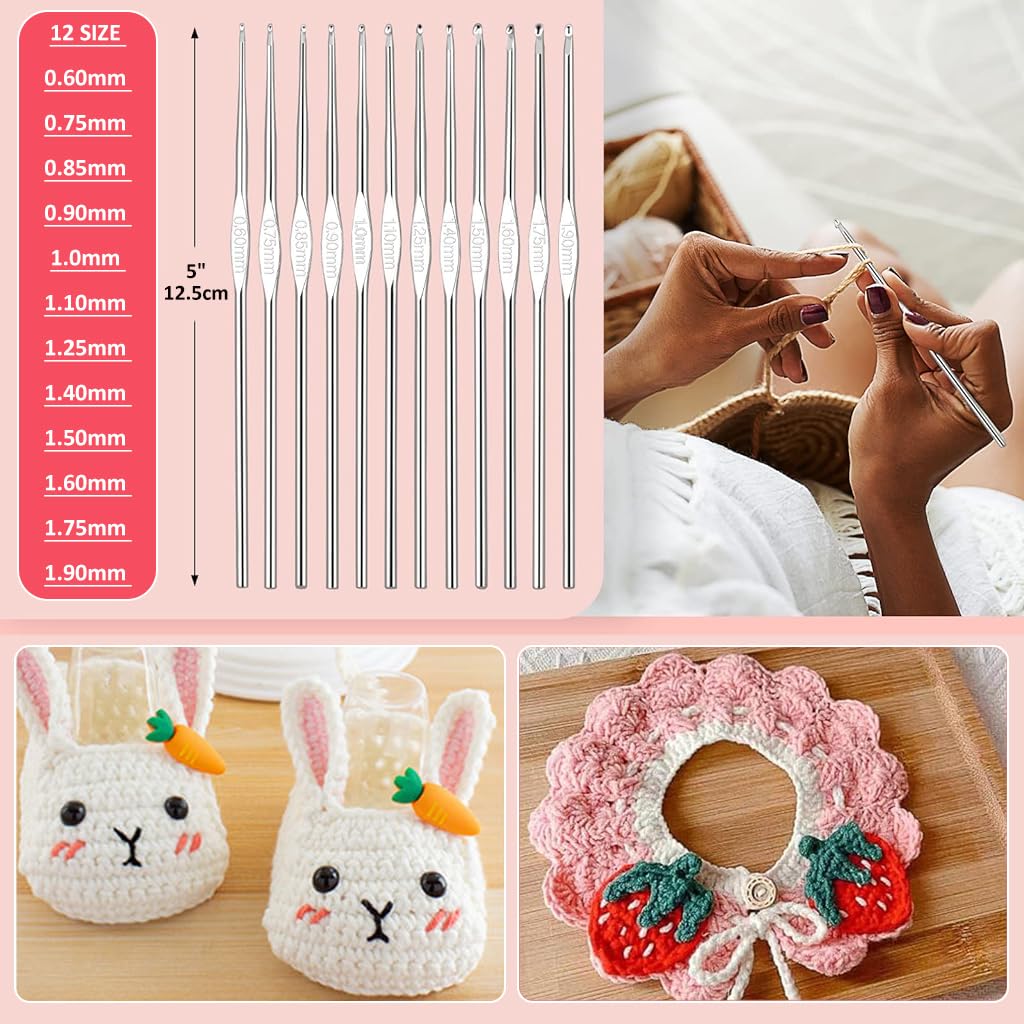 HASTHIP Crochet Hook Set for DIY Crafts with 9 Sizes and Soft Rubber Handles | Storage Bag