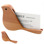 HASTHIP® Wooden Business Card Holder for Desk, Cute Bird Shape Wood Card Display Stand, Rustic Brown Office Decor Organizer, Creative Desk Accessories for Men and Women