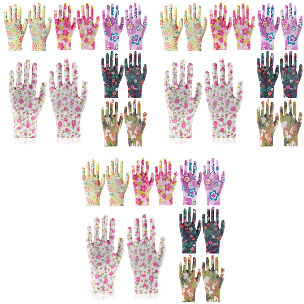 HASTHIP Gardening Gloves for Women with Full Palm Anti Slip Grip 6 Pairs Nylon Floral Print