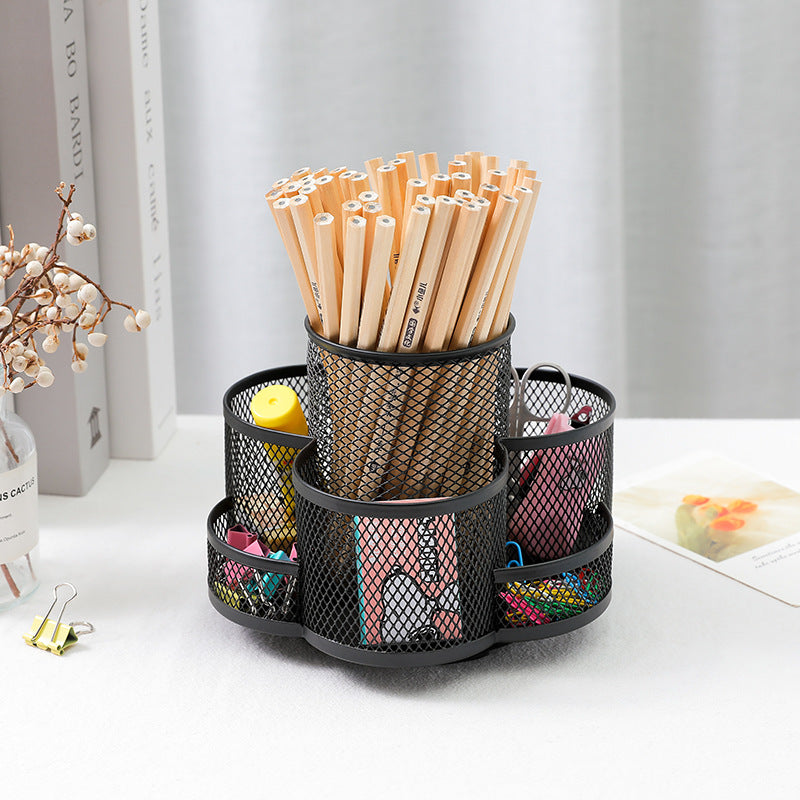 HASTHIP® Pen Stand Pen Organizer for Study Table,360° Rotating Mesh Desk Organizer with 7 Compartments