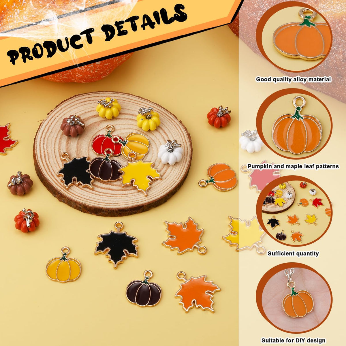 HASTHIP DIY Festival Jewelry Accessories for Thanksgiving and Halloween | 24pcs Enamel Zinc Alloy Maple Leaf and Pumpkin Charms