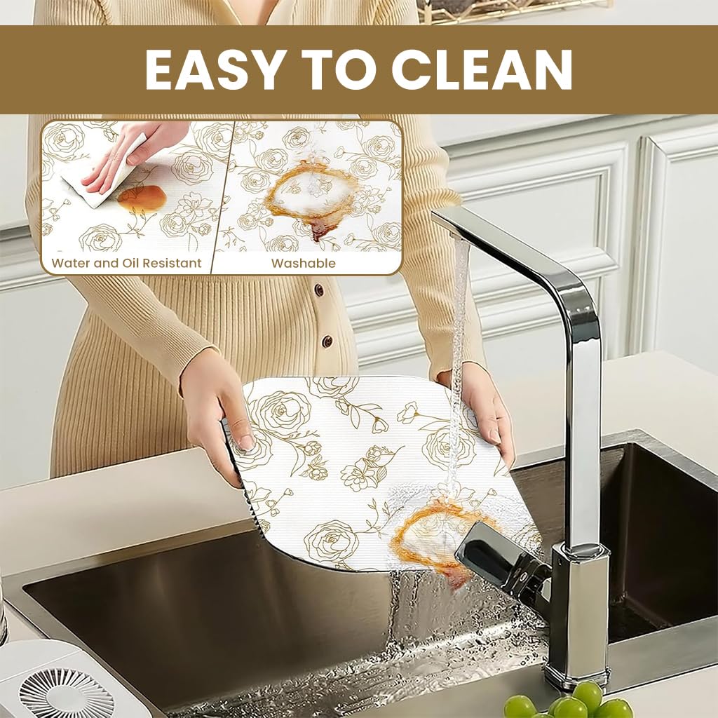 HASTHIP® 45cm x 300cm Non Adhesive Drawer Liner Gold Floral Thickened Shelf Liner Paper Strong Non-Slip Easy to Clean for Tool Box Refrigerator with Small (Random)