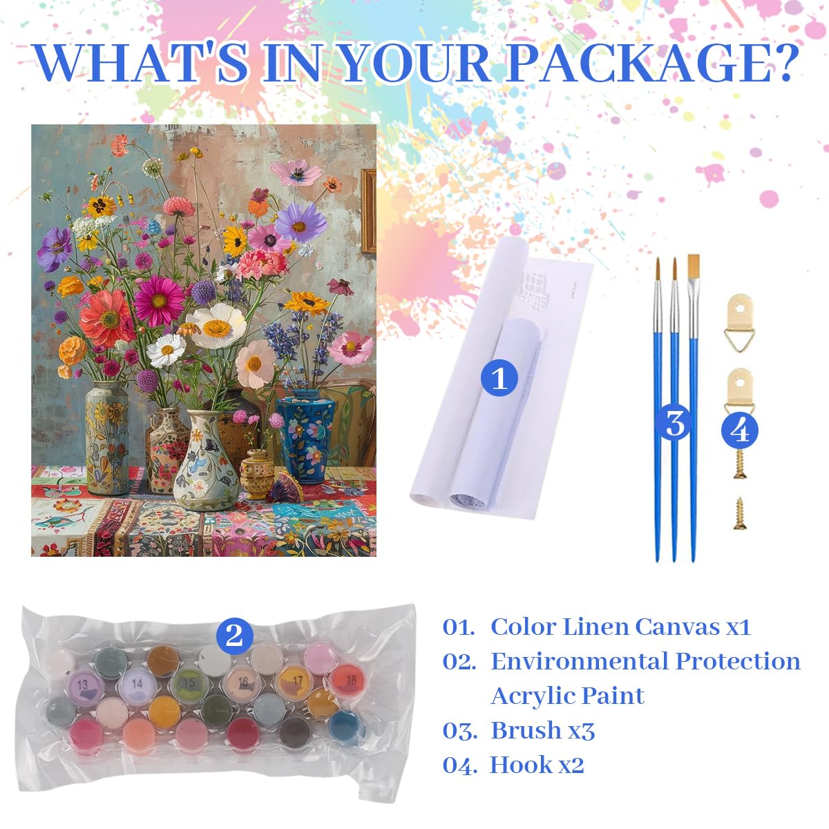 HASTHIP Paint by Numbers Kit for Adults and Kids with Brushes and Pigments 40x50cm | Retro Wildflower Bouquet Canvas Art Set