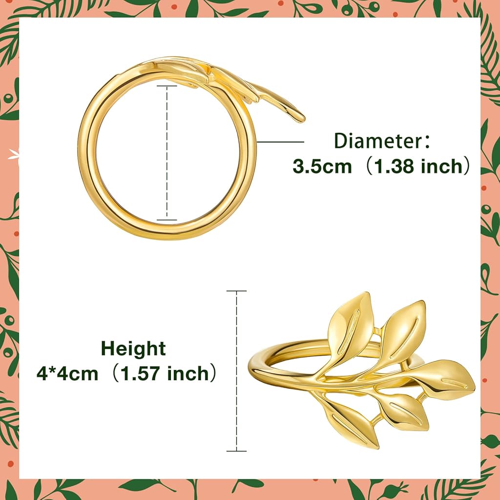 HASTHIP® 12Pcs Gold Leaf Napkin Rings, Elegant Metal Napkin Holders for Wedding, Dinner, Banquet, Festival and Holiday Table Decorations, Durable and Reusable Table Accessories