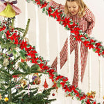 HASTHIP Christmas Garland 5.8 ft for Tree Door and Wall featuring Velvet Poinsettias & Holly | Festive Home Decor