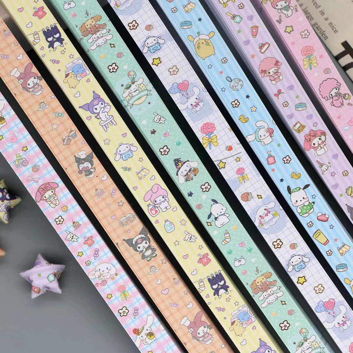 HASTHIP Origami Art Papers for Lucky Star Crafting with 2080 Sheets & 8 Kawaii Designs