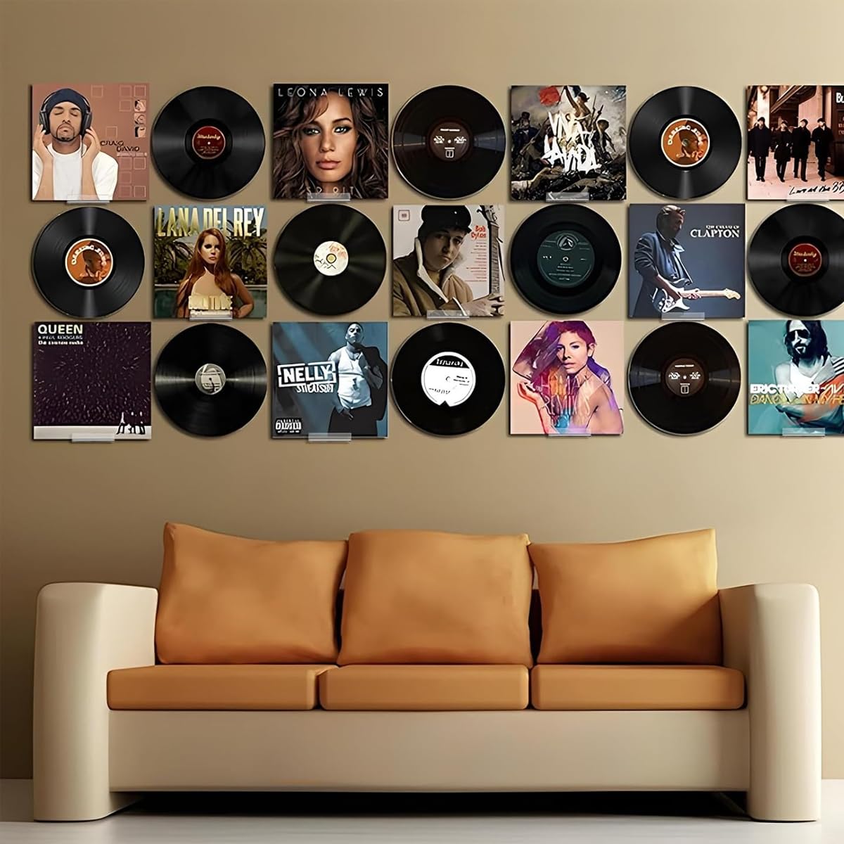 HASTHIP Vinyl Record Shelf Wall Mount for Home Display with 4 inch Clear Acrylic Holders | Set of 6