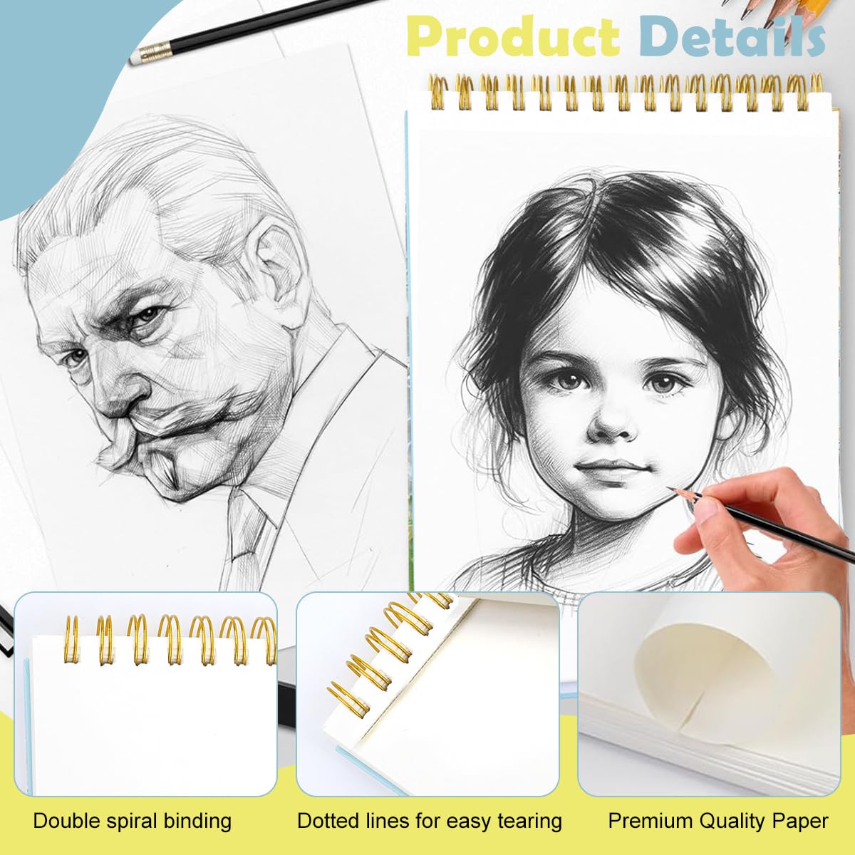 HASTHIP A4 Sketching Book for Drawing and Painting with 60 Tearable Sheets | Spiral Bound Hard Cover