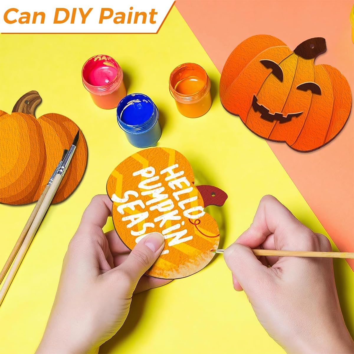 HASTHIP Halloween Decorations Set for DIY Crafting with 12Pcs Wooden Pumpkin Ornaments