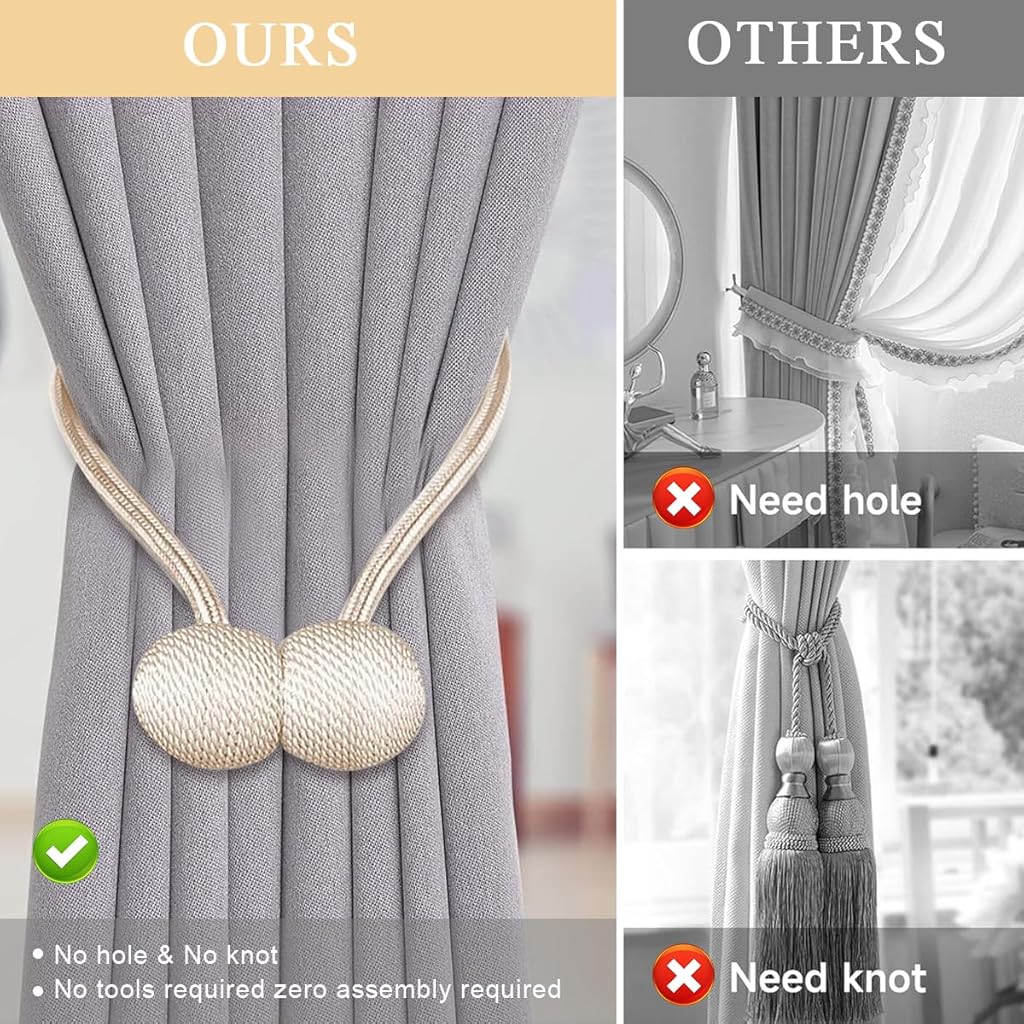 HASTHIP® 10Pack Magnetic Curtain Tiebacks Curtain Tiebacks Buckles Holdbacks Holders Hooks Clip for Home Outdoor Bedroom Office Decorative Curtain, Beige