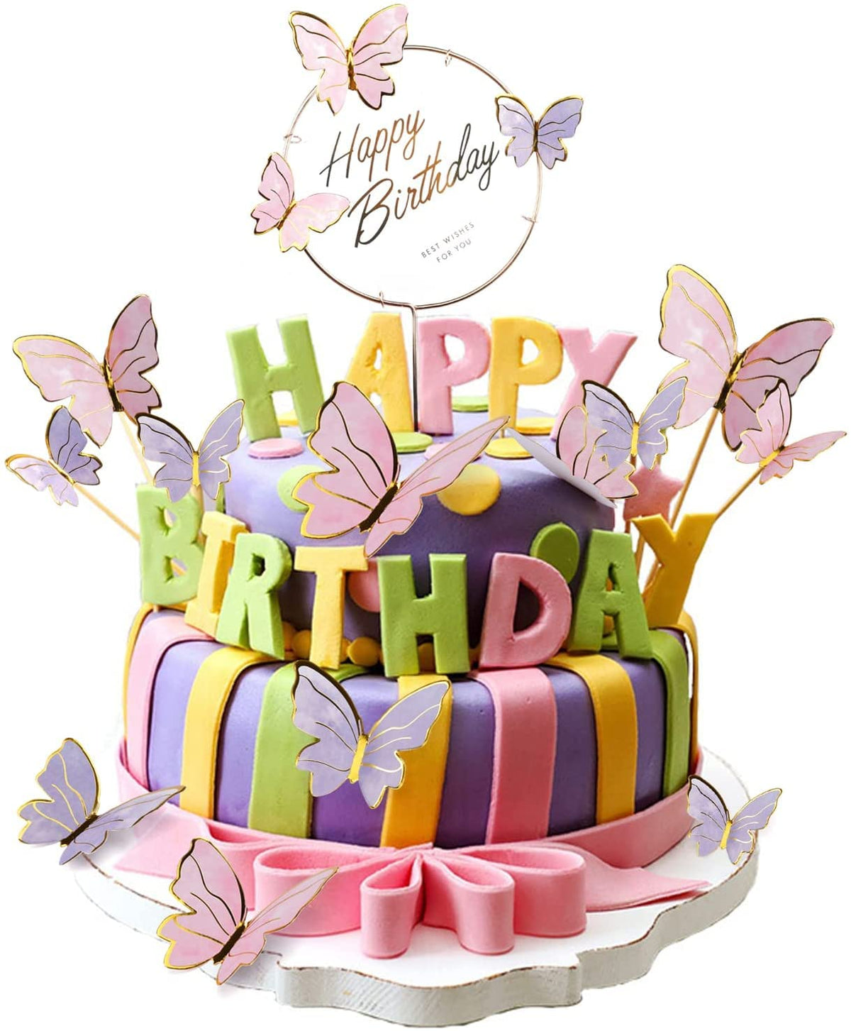 HASTHIP Butterfly Cake Toppers for Birthday Decoration with 40pcs Set and Dual Topper | Pink and Purple Reusable Designs
