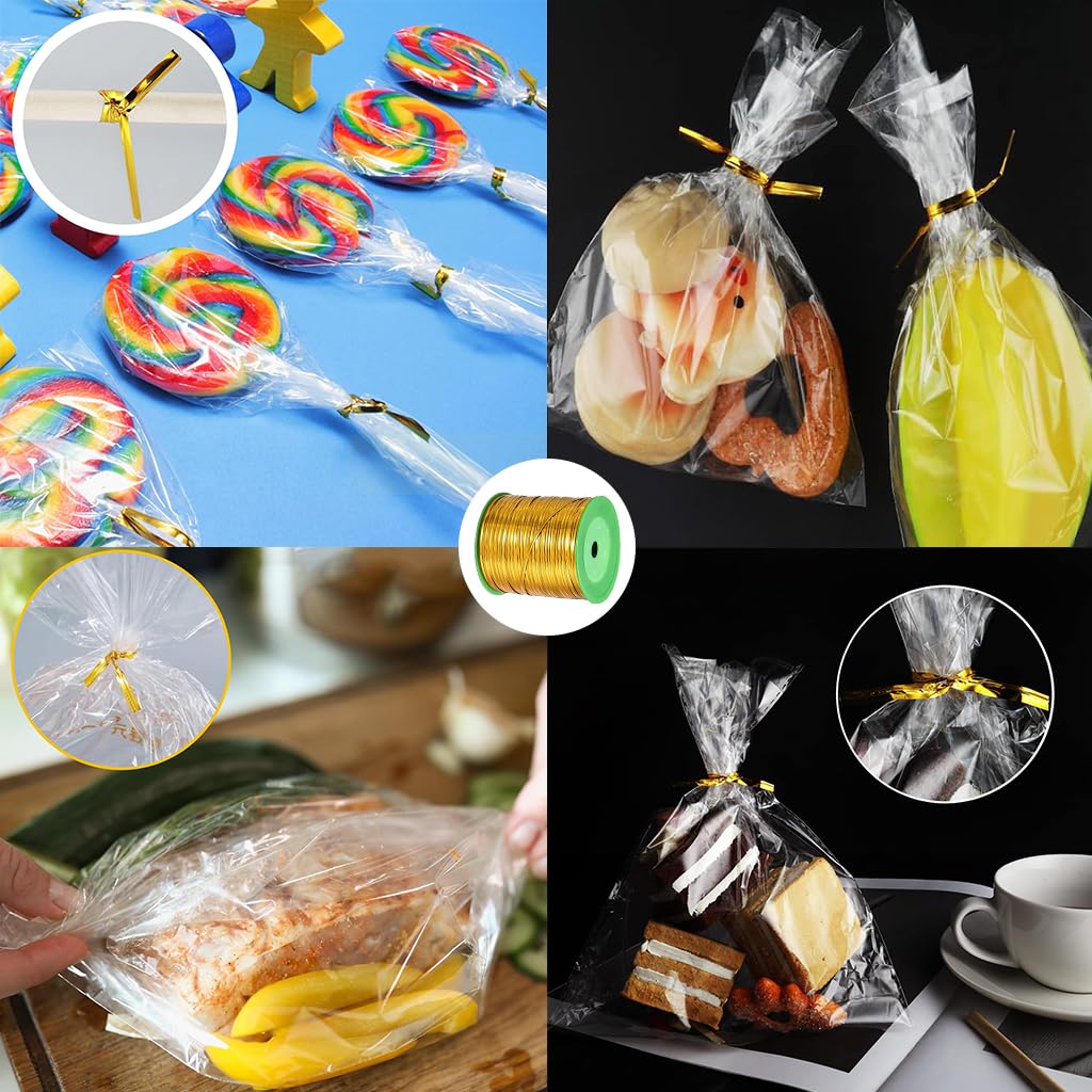 HASTHIP Metallic Twist Tie for Food Packaging and Crafts featuring 360m Roll | Golden Foil Wire