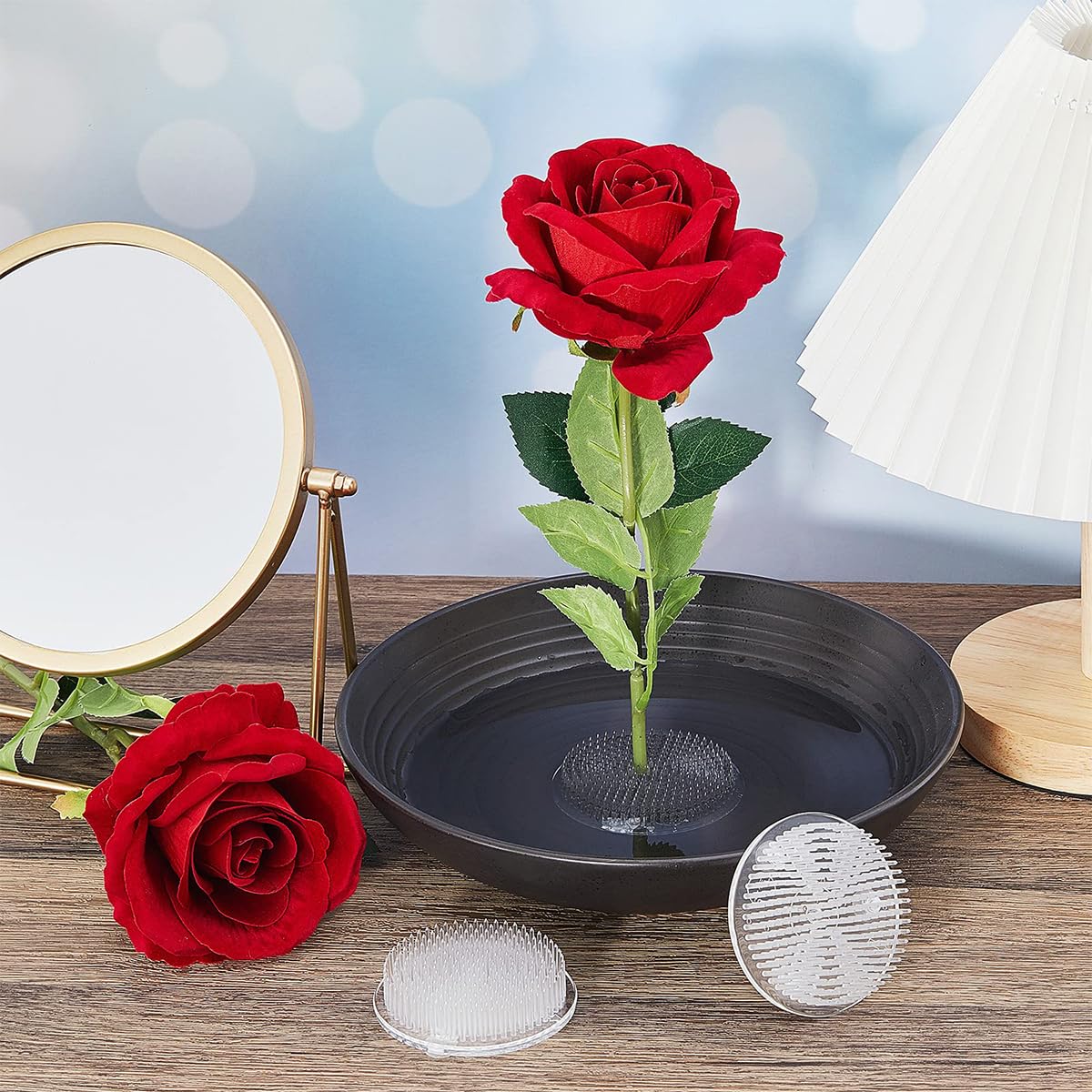 HASTHIP Flower Arrangement Tray 2.76 in Round Ikebana Holder with Suction Cups | 2 Pcs Plastic Stable Floral Frog