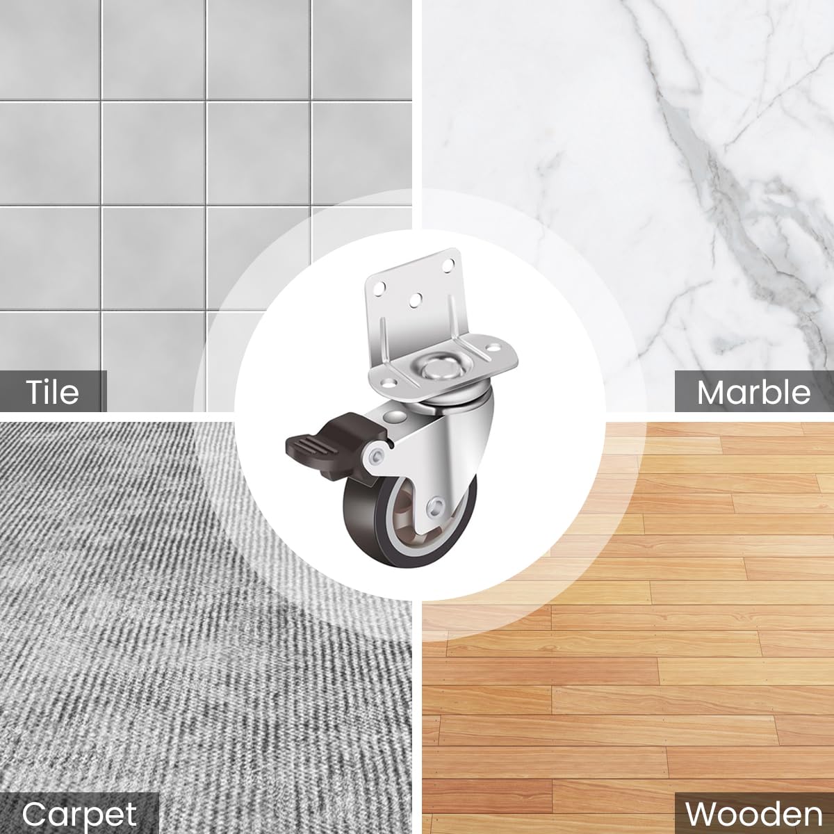 HASTHIP® L-Shaped Caster Wheels, 1 Inch L-Shaped Small Rubber Casters Set of 4, 360 Degree Plate Swivel Castors Wheel, Casters Wheels for Furniture, Swivel Furniture Casters, Load 200lbs