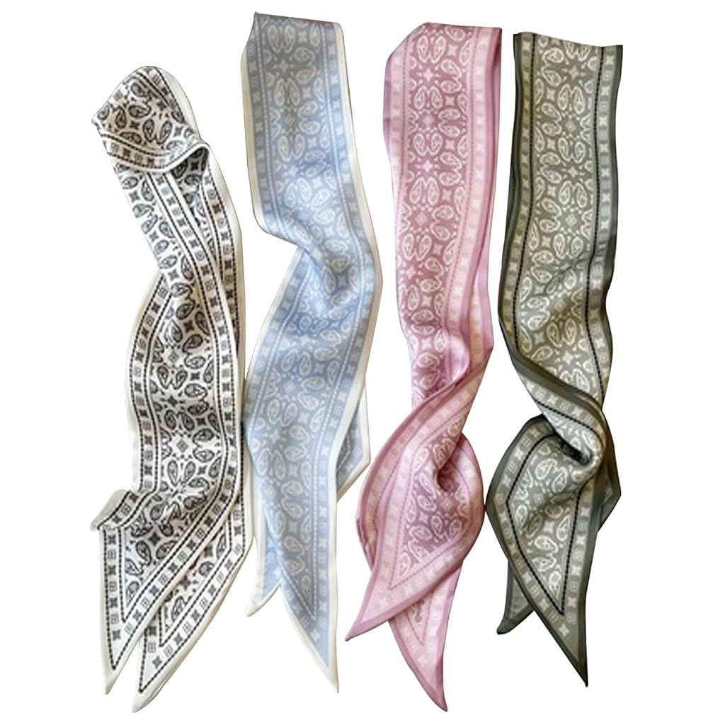 HASTHIP® 4Pcs Bufandas Mujer Satén,Pañuelos Cuadrados Multicolor para Cuello,Cabeza o Pelo Elegantes y Multifuncionales Bandanas de Moda y Accesorios Suaves Ligeras