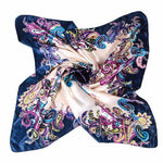 HASTHIP® Pañuelo Clásico Vintage para Mujer, Bufanda Cuadrada Grande de Seda Suave con Estampado Floral, Pañuelo Elegante para Cabeza o Cuello (Azul Real)
