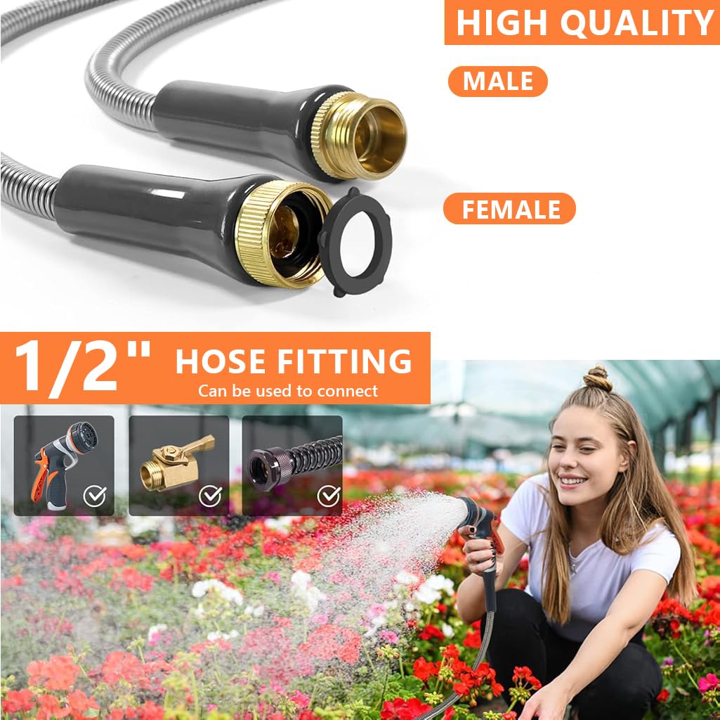 HASTHIP Garden Hose for Lawn and Car Washing with 8 Spray Modes and 25ft Stainless Steel Flexibility